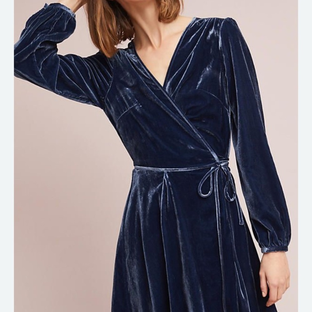 YUMI KIM Navy Blue Velvet Wrap Dress Small